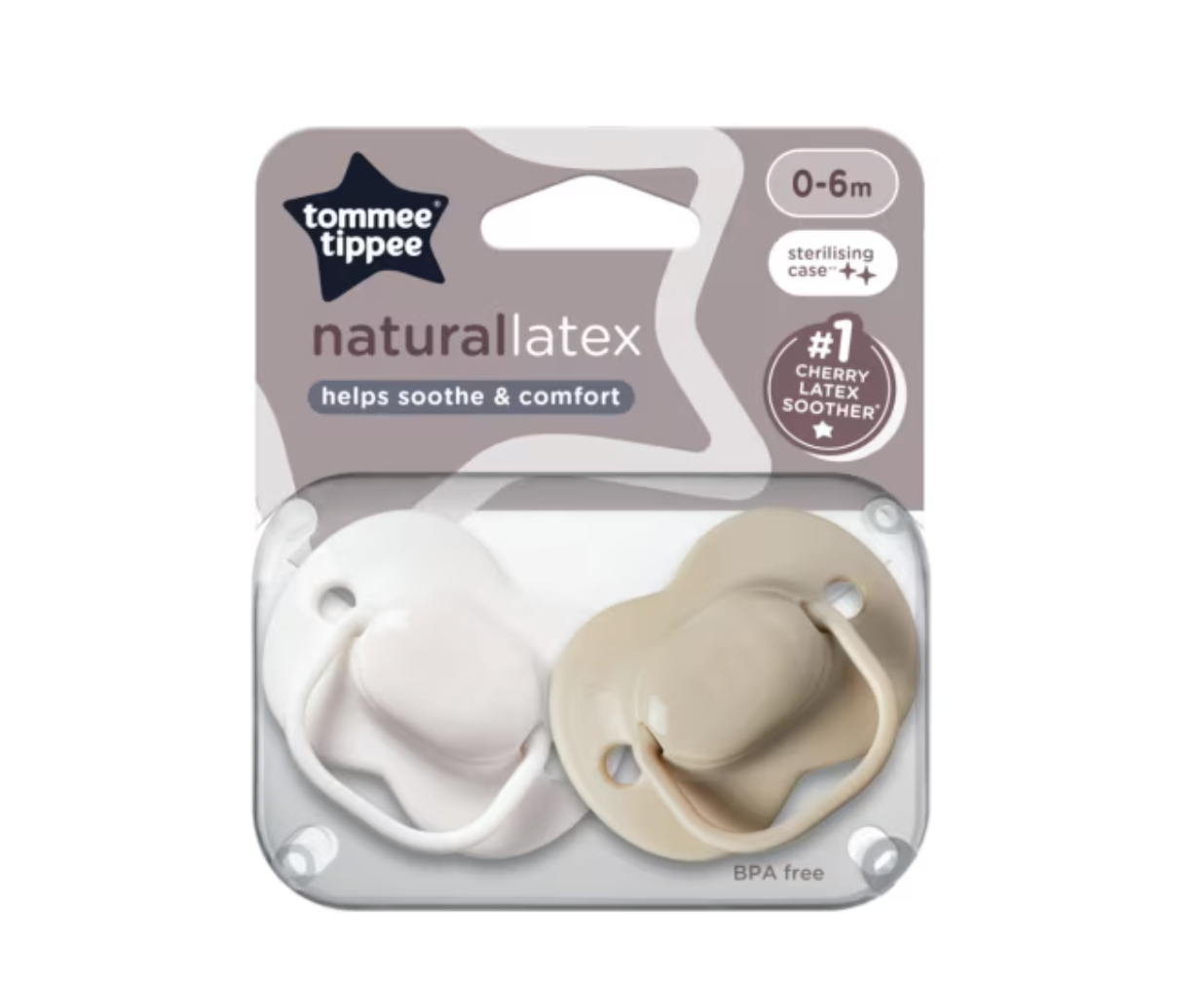 2 Pack Tommee Tippee Natural Latex Cherry Soothers - White and Beige - Kmart